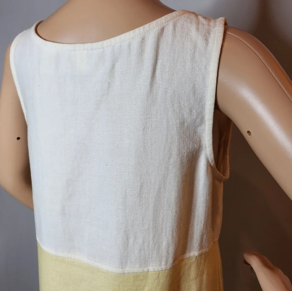 100% Linen Maxi Dress Modern Element Cream Yellow Blue Colorblock Small Petite. - Picture 7 of 16